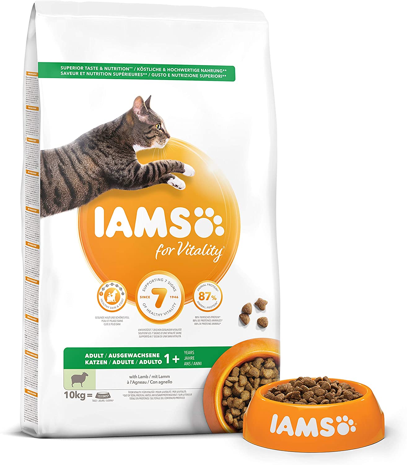  IAMS for Vitality Alimento para Gato Adulto con Cordero [10 kg] 
