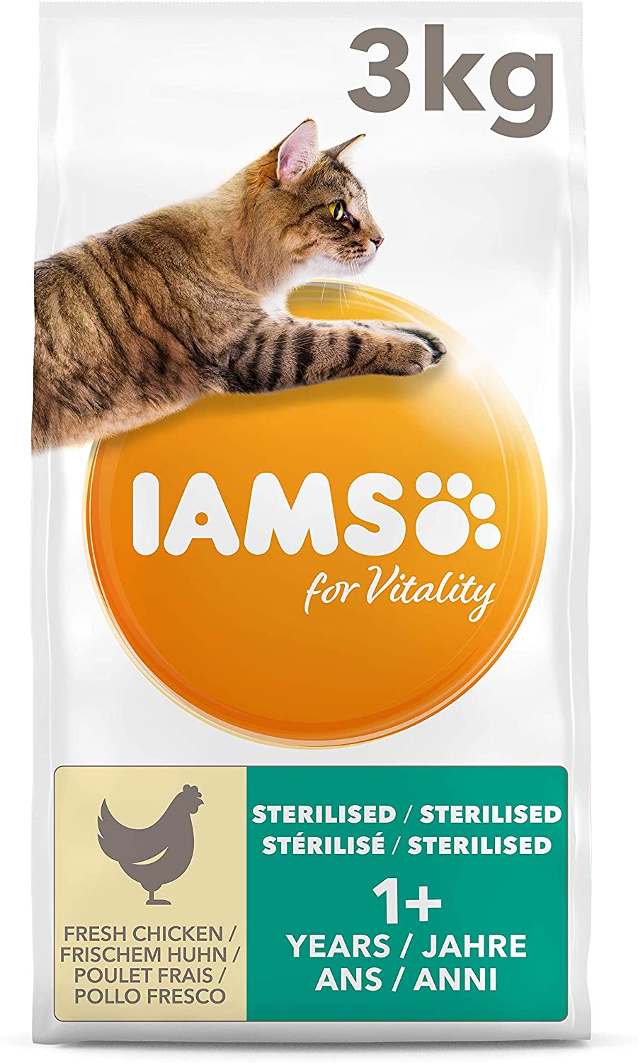  IAMS for Vitality Light in Fat/Esterilizado Alimento para gatos con pollo fresco [3 kg] 