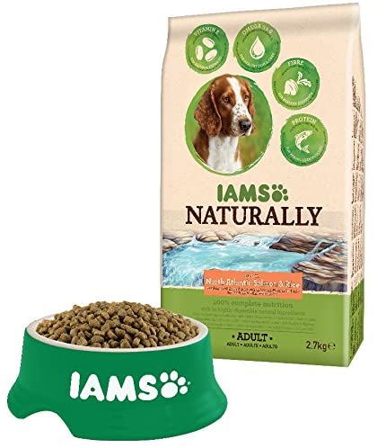  IAMS NATURALLY Alimentación de mascotas para perro adulto con salmón del Atlántico Norte y arroz, 2,7 kg 