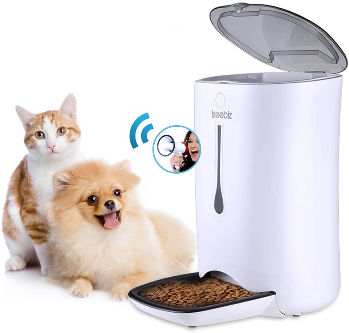  Iseebiz 7L Comedero Automtico Gatos/Perros Dispensador Comida para Mascotas con Recordatorio por Voz y Temporizador Programable, Pantalla LCD 