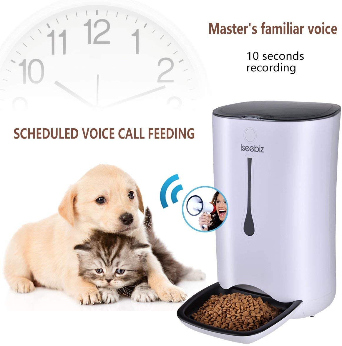  Iseebiz 7L Comedero Automtico Gatos/Perros Dispensador Comida para Mascotas con Recordatorio por Voz y Temporizador Programable, Pantalla LCD 