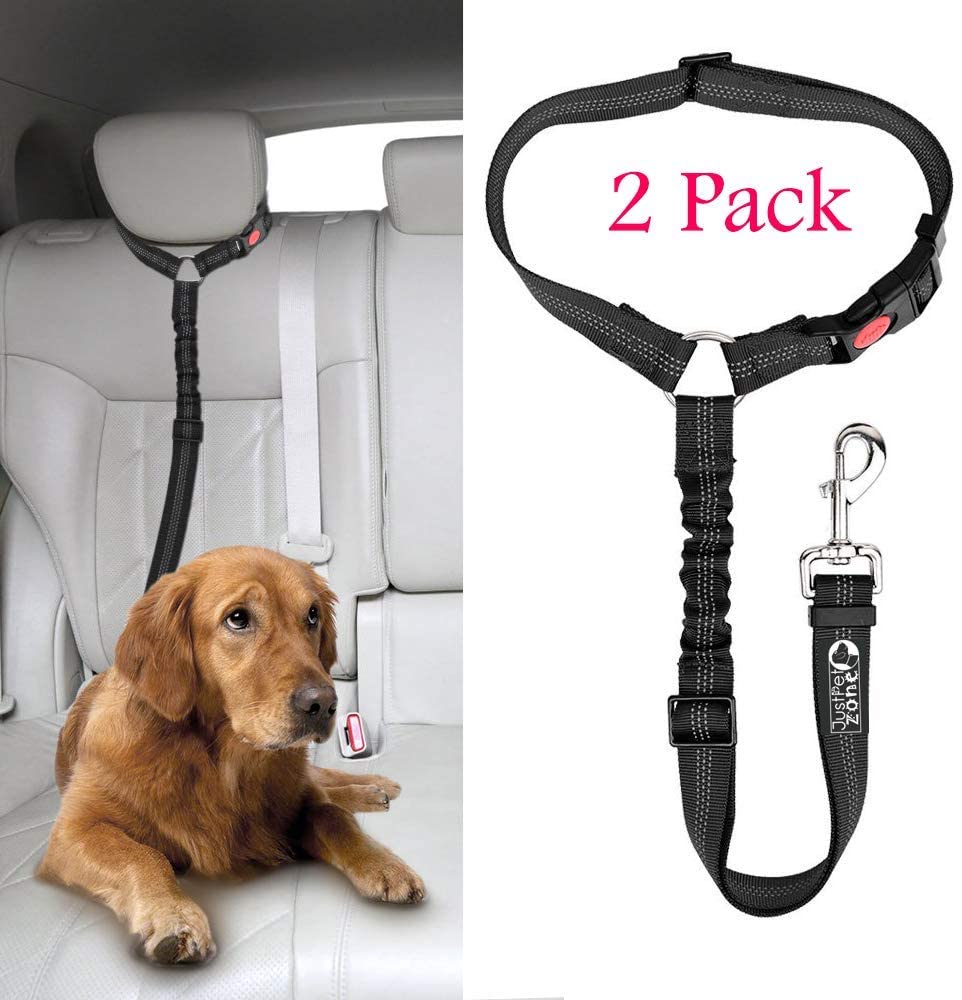  Just Pet Zone - Cinturón para reposacabezas de Coche para Perro, 2 Unidades, Ajustable, Duradero, con elástico de Nailon 