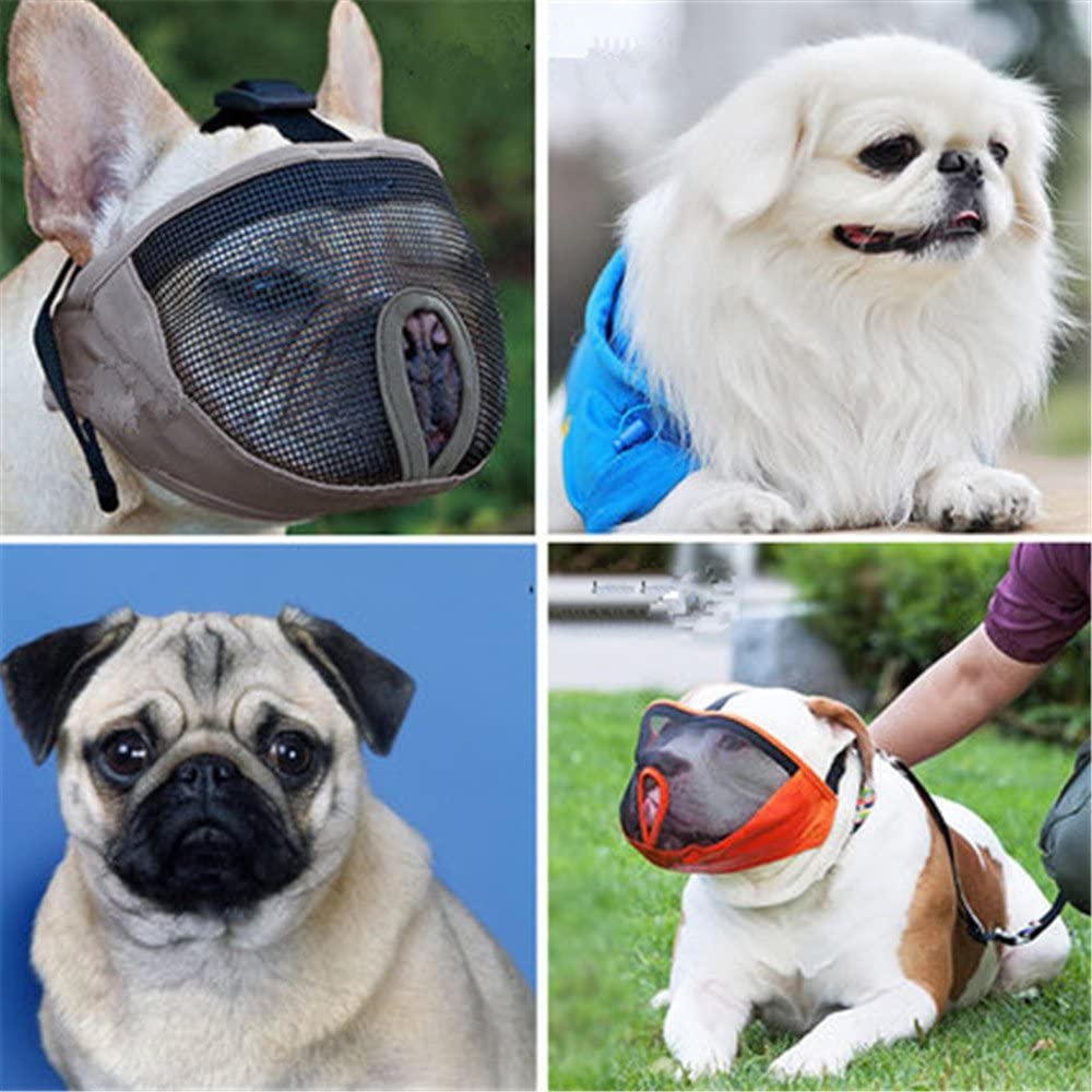  JWPC Bozal Corto para Perro con bozal Ajustable, bozal de Bulldog Transpirable, máscara para Masticar ladridos, para Perros pequeños, medianos y Grandes 