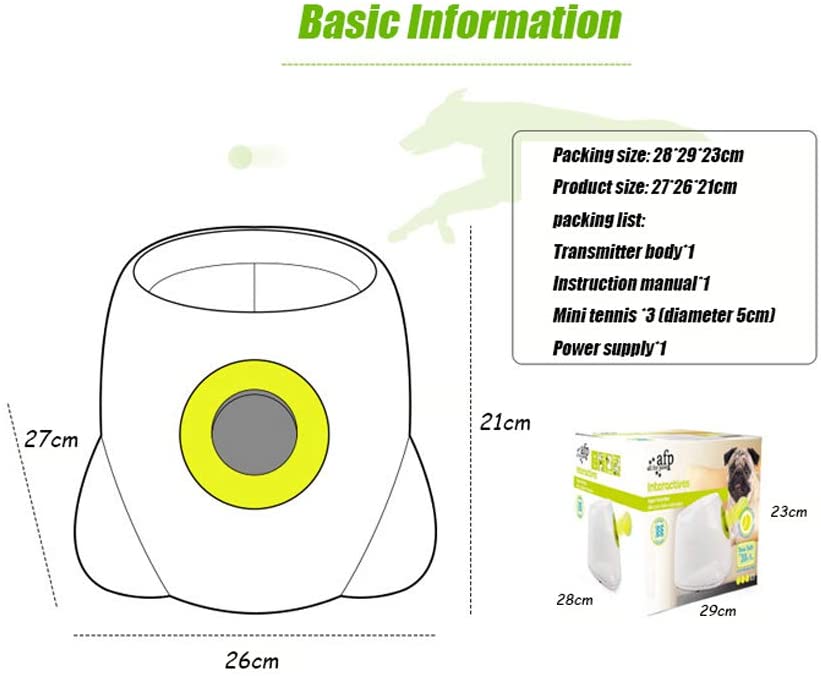  KAISHI Juguete Interactivo para Mascotas, máquina lanzadora automática para Mascotas, Lanzador de Tenis, Viene con 3 Pelotas de Tenis pequeñas de 5 cm de diámetro 