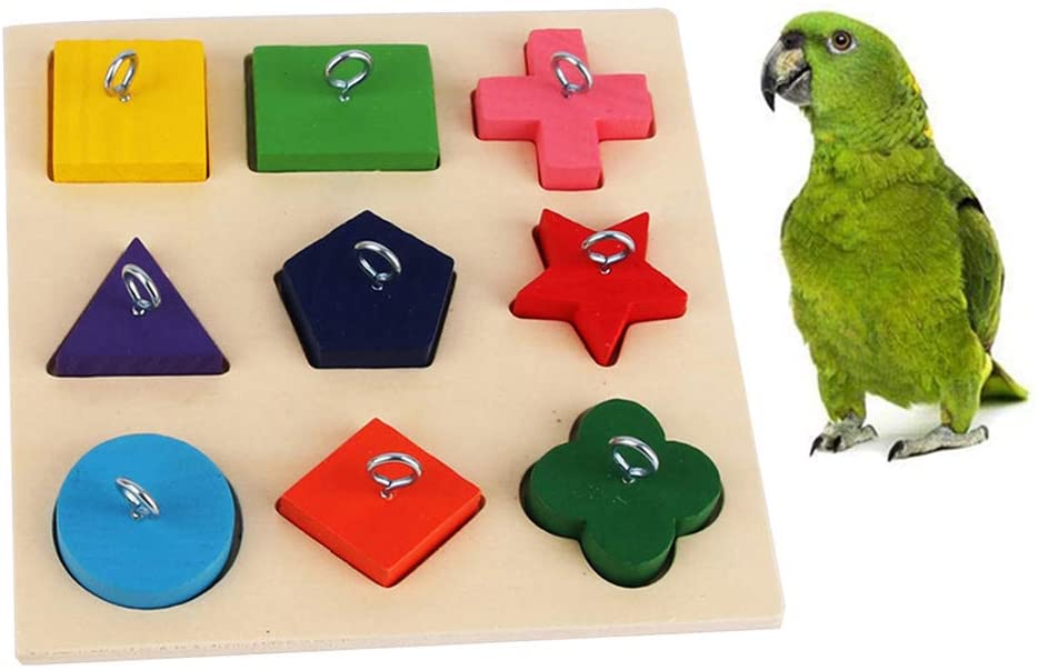  KeandYaoYao Juguete para Loro de pájaros, Mascotas pájaros, Bloques de Loro, Anillo de Bricolaje mordedura Rompecabezas de Juguete para Mascotas 9 Rejillas triángulo Estrella 