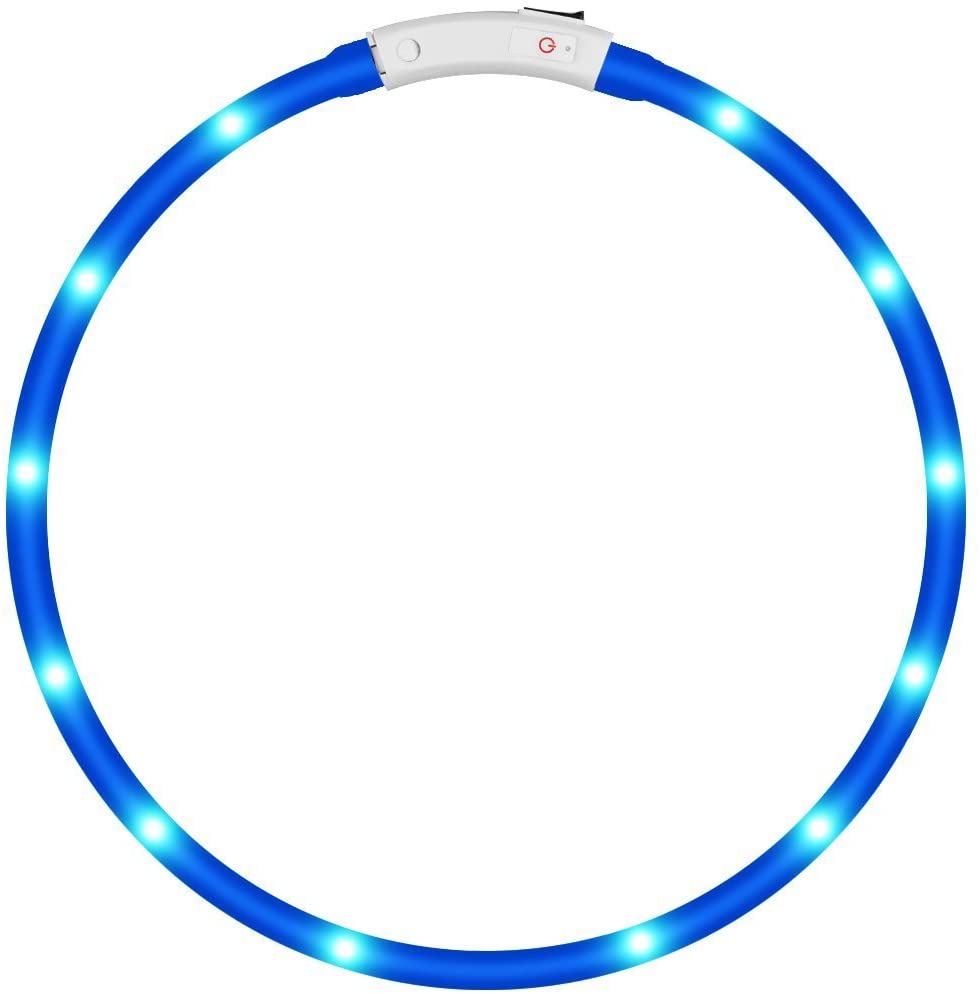  KEKU LED Collar de Perro de Mascota, llevó USB Recargable Collar de Seguridad para Mascotas Impermeable hasta la Longitud de 50 cm (19.5in) Collar de Destello Ajustable (Azul) 