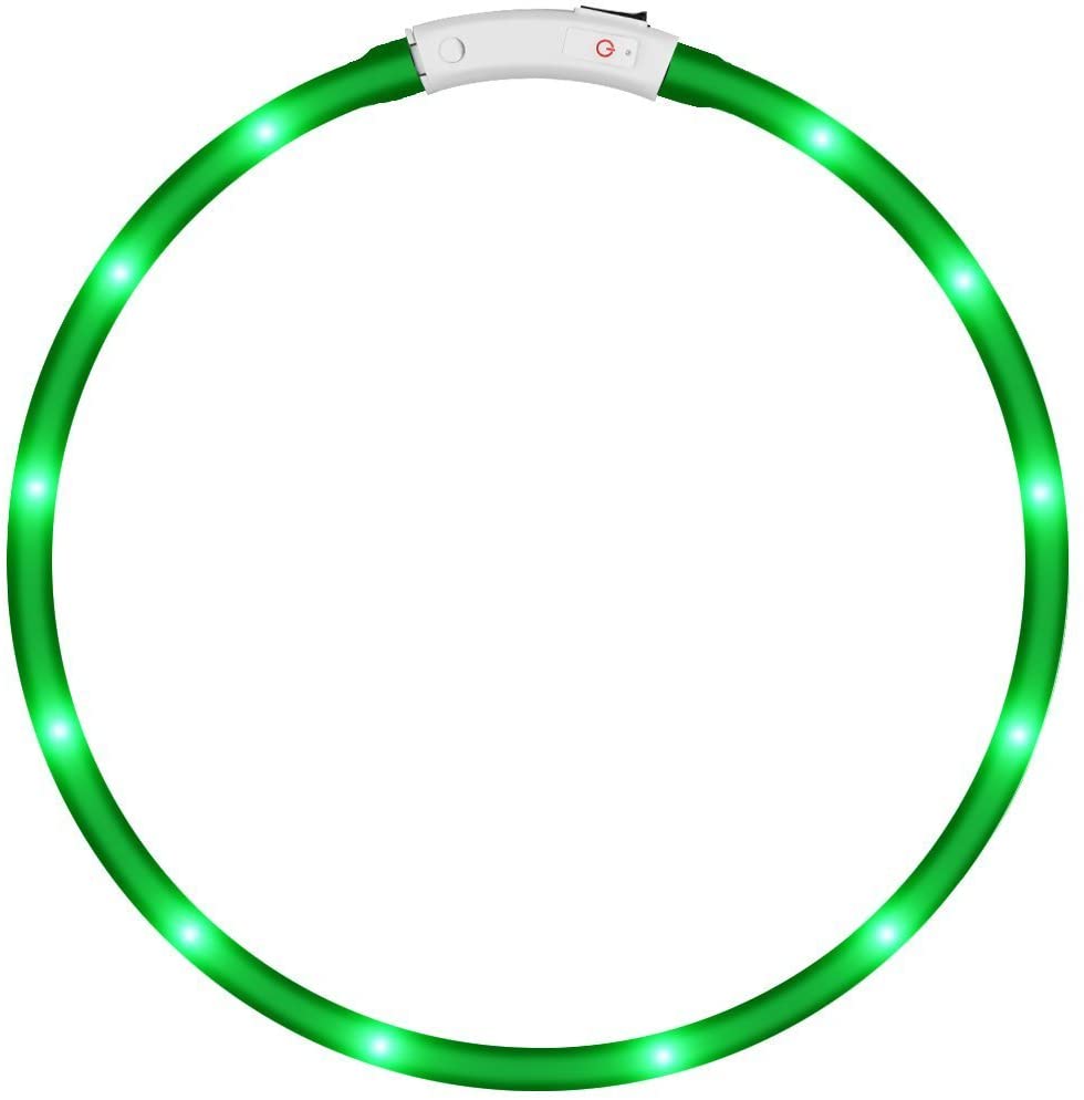  KEKU LED Collar de Perro de Mascota, llevó USB Recargable Collar de Seguridad para Mascotas Impermeable hasta la Longitud de 50 cm (19.5in) Collar de Destello Ajustable (Verde) 