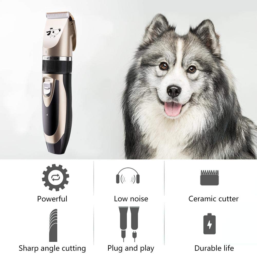  Kit de aseo para perros, juego de cortapelos inalámbrico recargable para mascotas, de bajo ruido, para recortar el pelo del perro alrededor de las patas, los ojos, las orejas, la cara, la grupa 