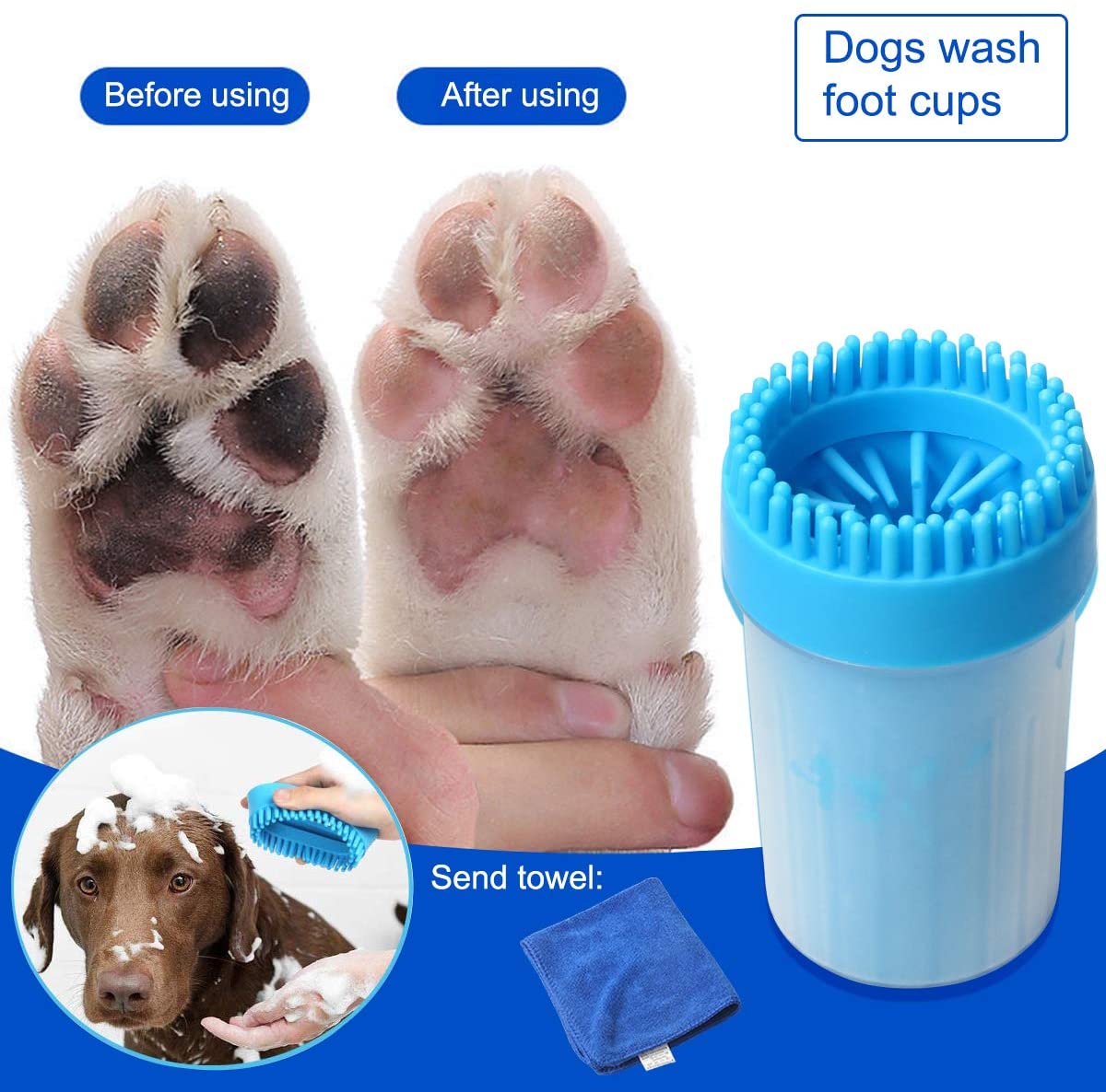  Kitchnexus - Limpiador de Huellas de Perros, Limpiador de Silicona, Cepillo de Limpieza de pies para Mascotas, con una Toalla 