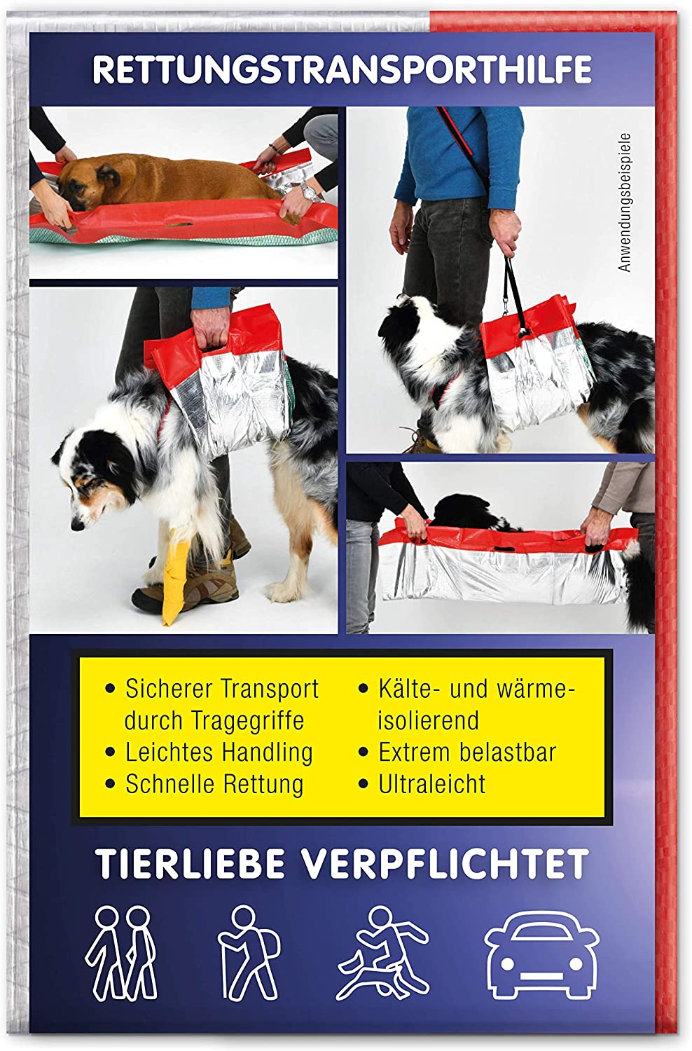  KNAUDER'S BEST Manta de Rescate para Perros, Ayuda de Primeros Auxilios, Ayuda para Caminar + Pegatina para Patas 