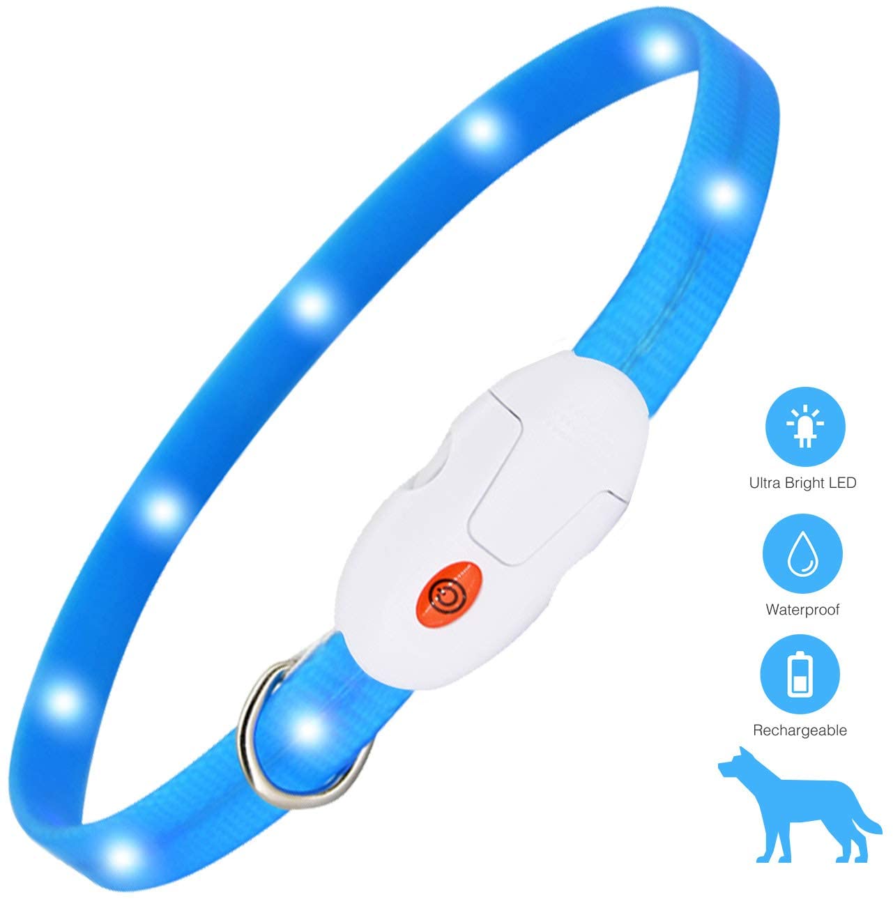  kolpop Collar Luminoso Perro, USB Recargable Collar Perro Seguro para Mascotas, 3 Modos de Collar Perro luz, Collar LED Perro Adecuado para Menos 20kg, Ajustable Collares Luminosos para Perros（Azul） 