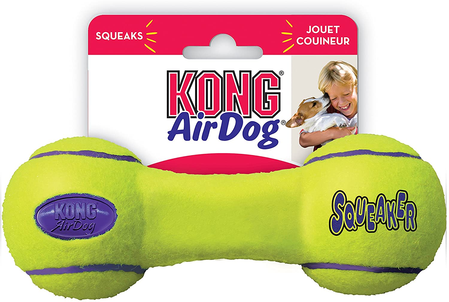  KONG - AirDog® Squeaker Dumbbell - Juguete sonoro y saltarín, tejido pelota de tenis - Raza grande 