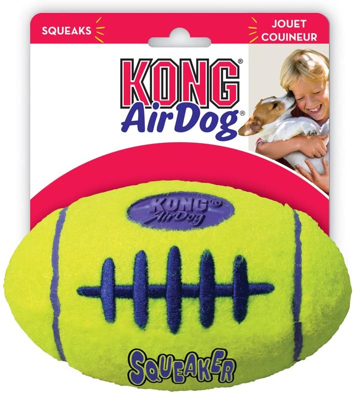  KONG - AirDog® Squeaker Football - Juguete sonoro y saltarín, tejido pelota de tenis - Raza grande 