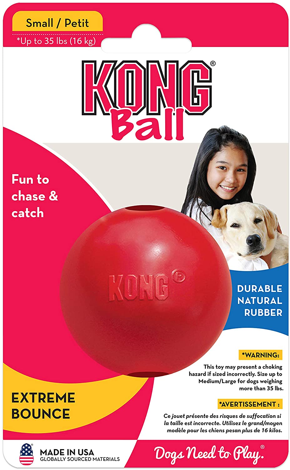  KONG - Ball with Hole - Juguete para buscar de caucho resistente - Raza pequeña 