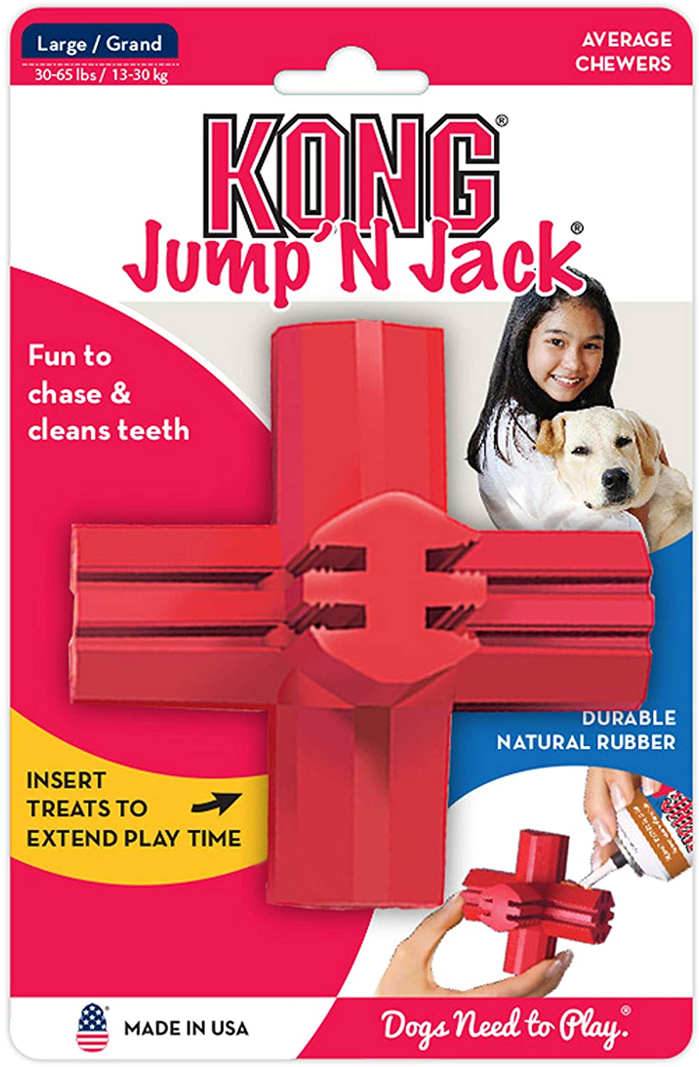  KONG - Jump'N Jack® - Mordedor y Limpiador bucal en Caucho Resistente - Raza Grande 