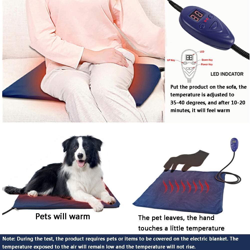 LFZP Alfombrilla calentada para Mascotas 40x30CM Calentador Ajustable para Interiores Impermeable Anti Masticar Cordón Suave y Acogedor para Gatos Perros pequeños y medianos,UK 