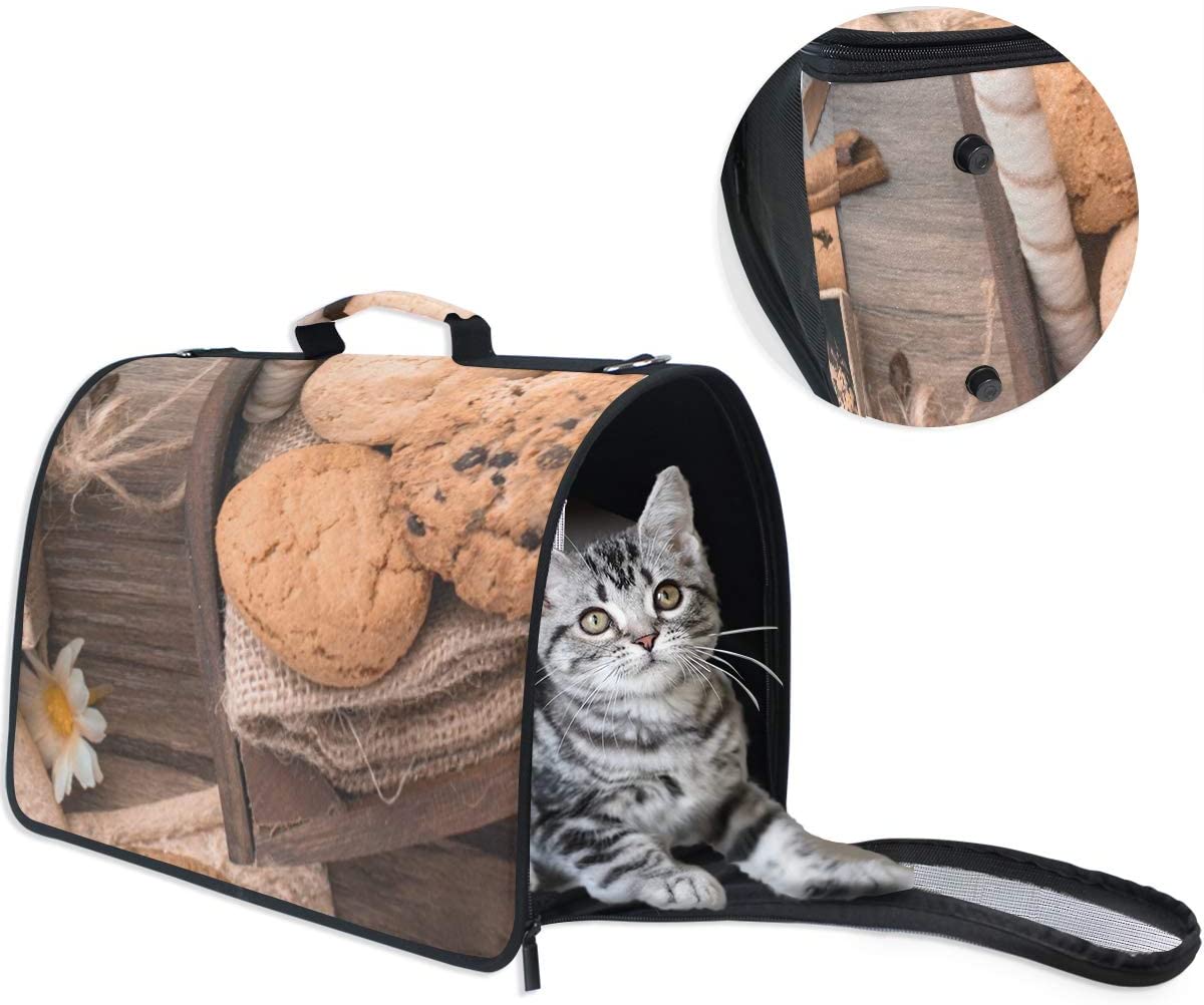  LKZNT - Portador de mascotas, diseño de jaula de avena y galletas de chocolate portátil para gatos, cachorros, conejos, bolsa de red transpirable con almohadilla antideslizante 