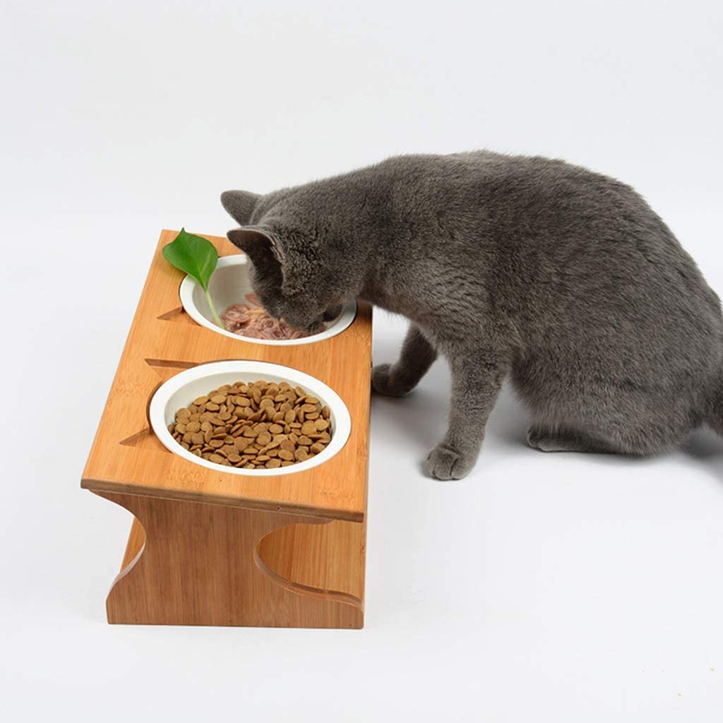  LLDKA Alimentador, el Plato de Comida para Mascotas Mesa para Perros pequeños y Gatos Aumento de Soporte con Dos Cuencos,A 