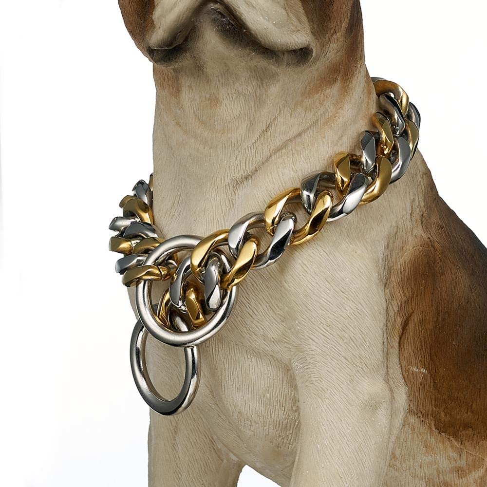  LYXL Collar Perro Oro Astilla o Oro Acero Inoxidable Cubano Golden Retriever Cadena de Perro Collar de Mascotas Necesidades diarias 30 Pulgadas o 76 cm Negro 15mm de Ancho 