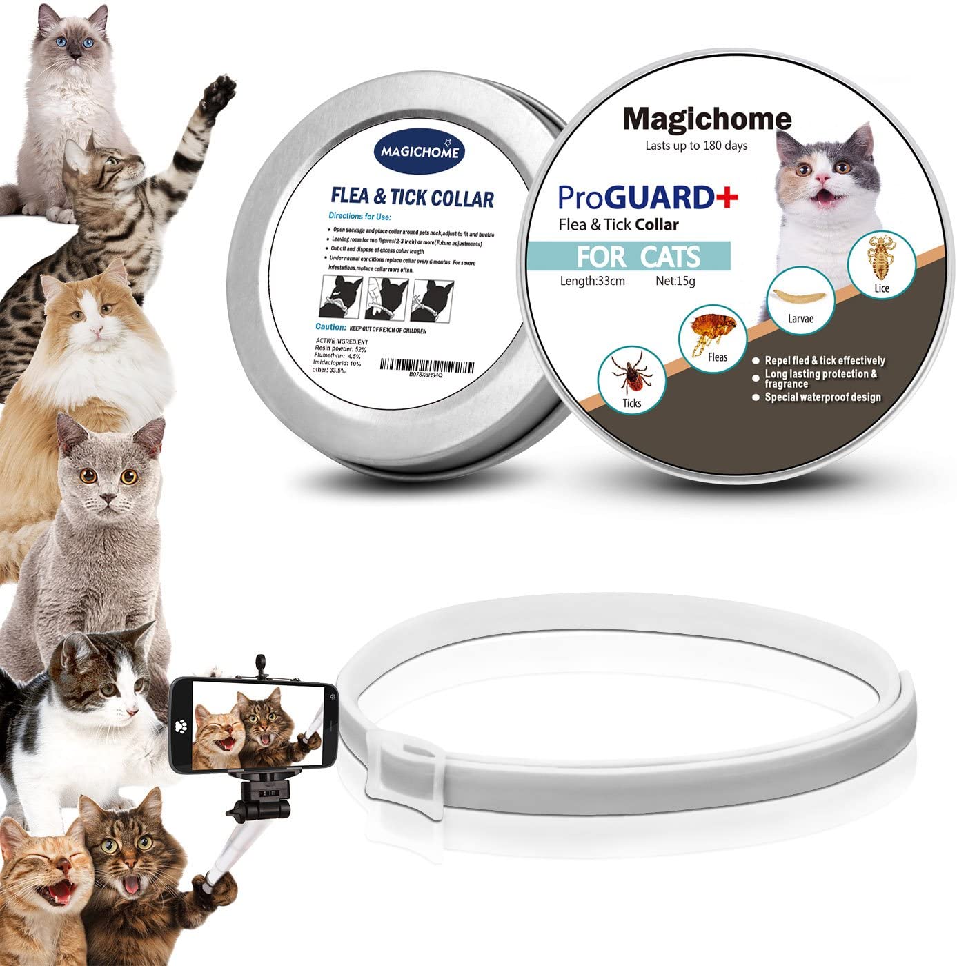  Magichome Collar Antiparasitario para Gatos contra Pulgas, Garrapatas y Mosquitos … 
