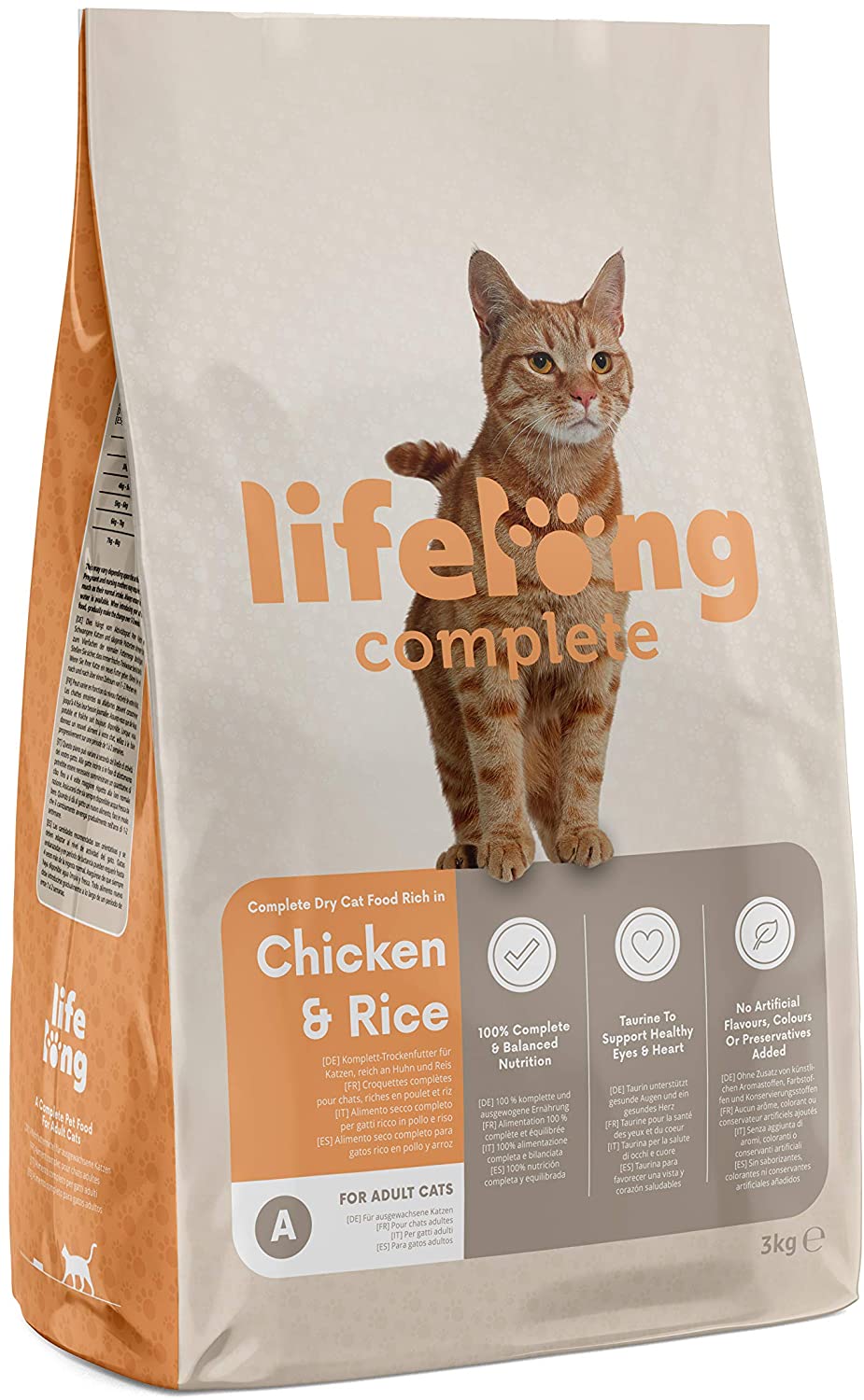  Marca Amazon - Lifelong Complete- Alimento seco completo para gatos adultos rico en pollo y arroz, 1 x 3 kg 