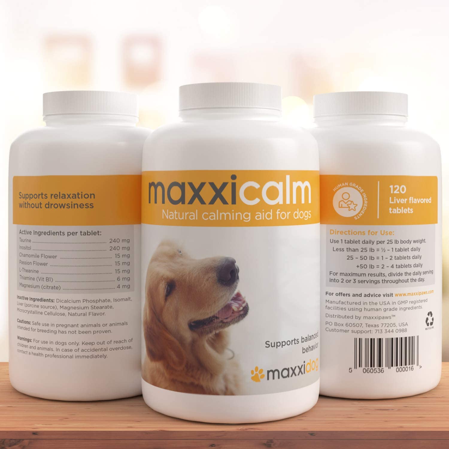  maxxidog - maxxicalm - Ayuda Calmante para Perros – Alivia el Estrés y la Ansiedad - Ingredientes Naturales - No somnoliento - 120 Comprimidos 