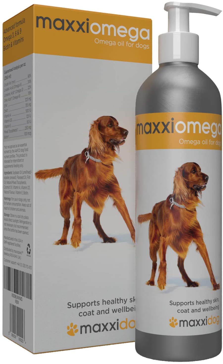  maxxidog – maxxiomega –Aceite para Perros con Bomba Fácil de Usar - Omega 3, 6 y 9, además de Vitaminas A, D y E y Biotina - Para Piel Sana y Pelaje Brillante - Sin Olor de Pescado - Suplemento Líquido 296 ml 