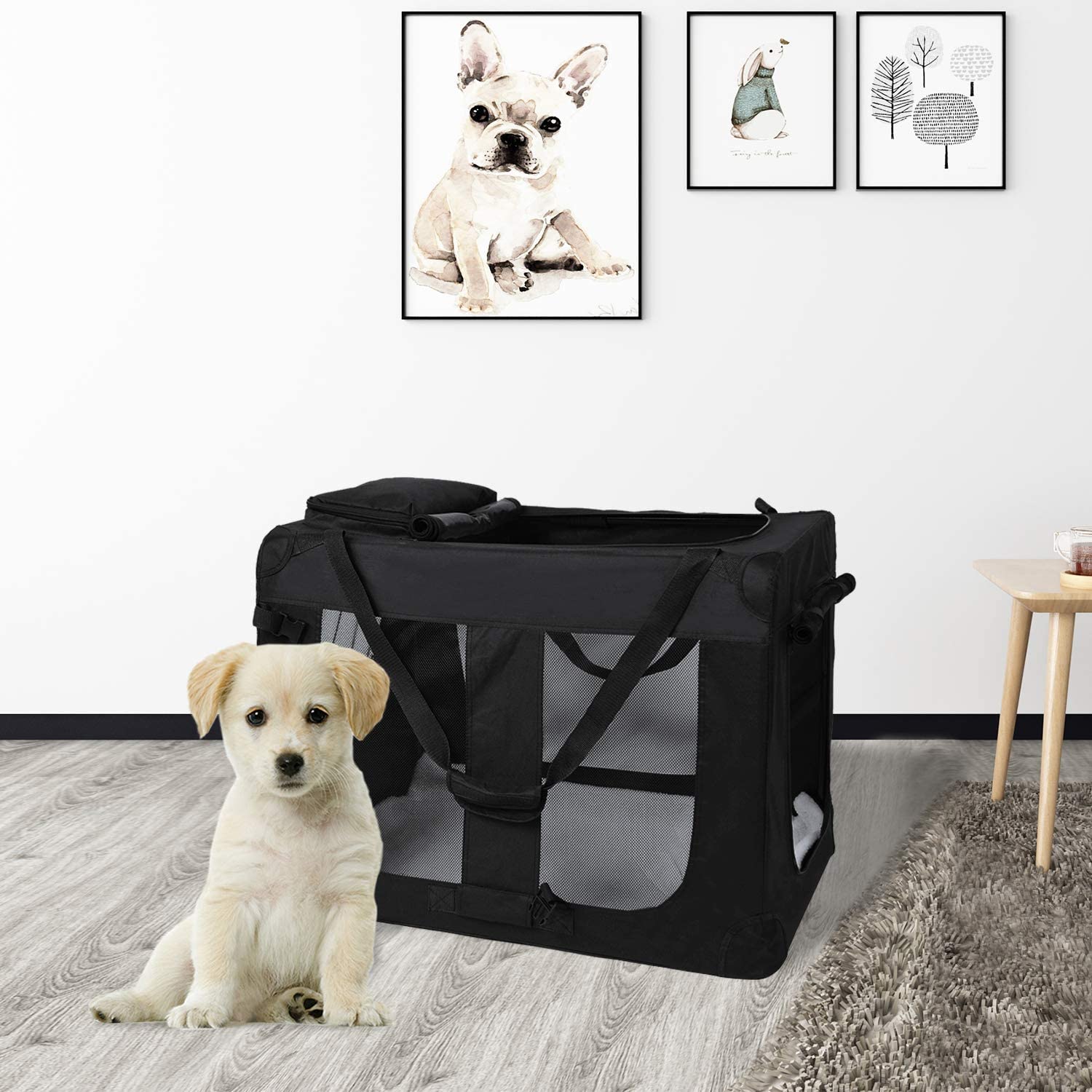  Mc Star Almohadas plegables lavables para perros Contenedores de transporte Perro Gato Animal doméstico Oxford con almohada Cordero Negro L 