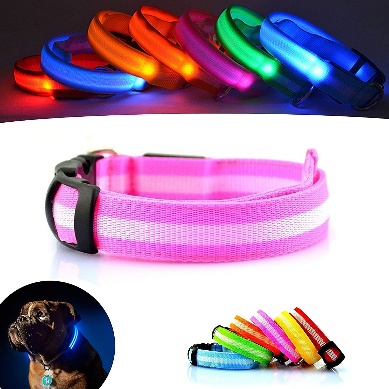  Mejor Perro visibilidad y seguridad – USB Batería LED perro seguridad Collar – LED de pilas – se conecta a dispositivos – no – gran diversión – tu perro es más visible y seguro (ROSA PEQUEÑO) 