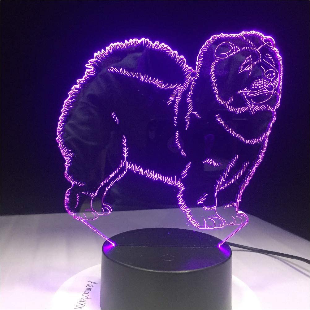  Mmzki Chow Chow Dog Lámpara 3D Luz Nocturna Juguete Para Niños Led Lámpara De Mesa Táctil 3D 7 Colores Intermitentes Luz Led Decoraciones De Navidad Para El Hogar [Clase de eficiencia energética A]