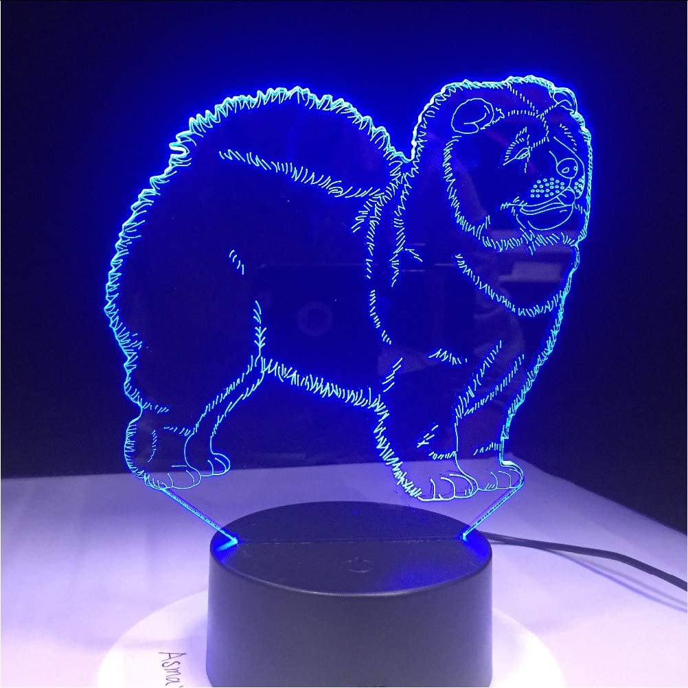  Mmzki Chow Chow Dog Lámpara 3D Luz Nocturna Juguete Para Niños Led Lámpara De Mesa Táctil 3D 7 Colores Intermitentes Luz Led Decoraciones De Navidad Para El Hogar [Clase de eficiencia energética A]