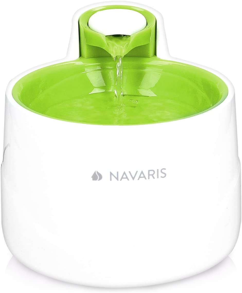  Navaris Fuente de Agua para Gatos y Perros - Bebedero de 2 litros con Filtro y Bomba Sumergible - Dispensador de Agua con Flujo Ajustable Color Verde 