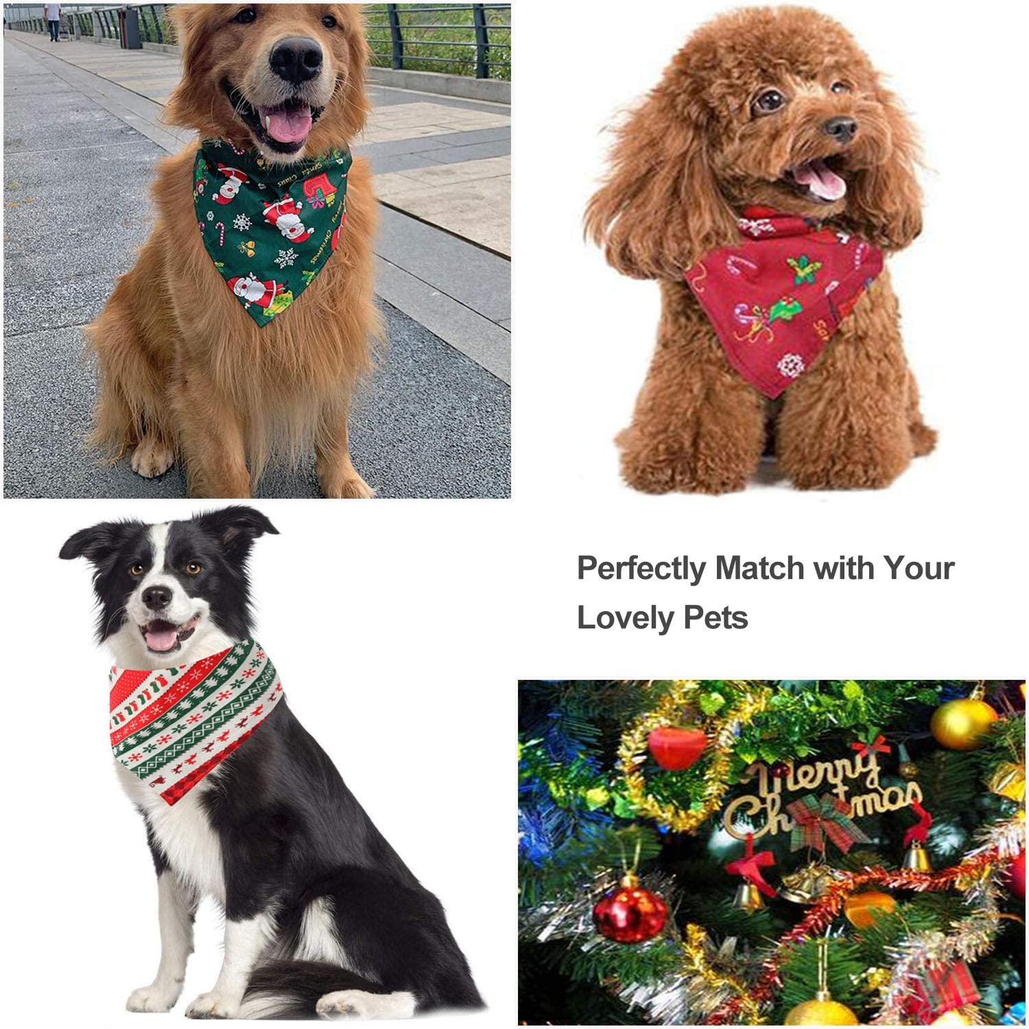  Nice Dream Bandanas para Perro, Paquete de 4 Baberos Navidad Triangulares Lavables Reversibles, Accesorios para Perros y Gatos pequeños, medianos y Grandes 