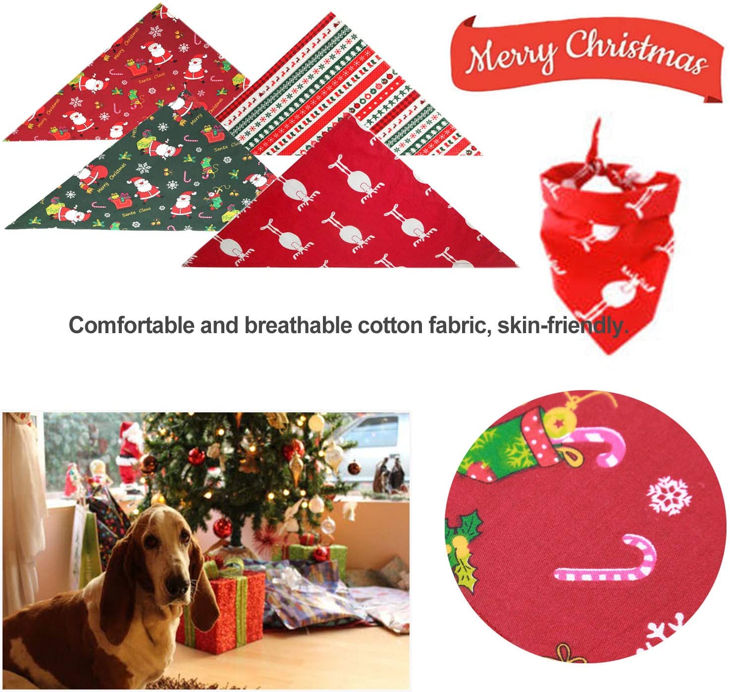  Nice Dream Bandanas para Perro, Paquete de 4 Baberos Navidad Triangulares Lavables Reversibles, Accesorios para Perros y Gatos pequeños, medianos y Grandes 