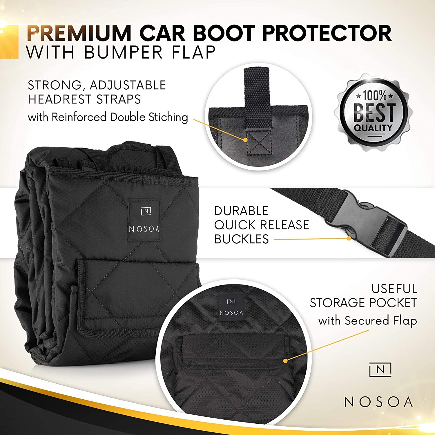  NOSOA - Alfombrilla para maletero de coche para perros - 4 capas acolchadas con solapa de parachoques - Impermeable y antideslizante para maletero de perro 