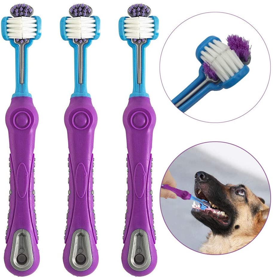  onebarleycorn -3 Pack Cepillo de Dientes para Perros para el Cuidado Dental de Las Mascotas, Cepillo de Dientes de Triple Cabeza Peluquería para Mascotas para una fácil Limpieza del Cuidado bucal 