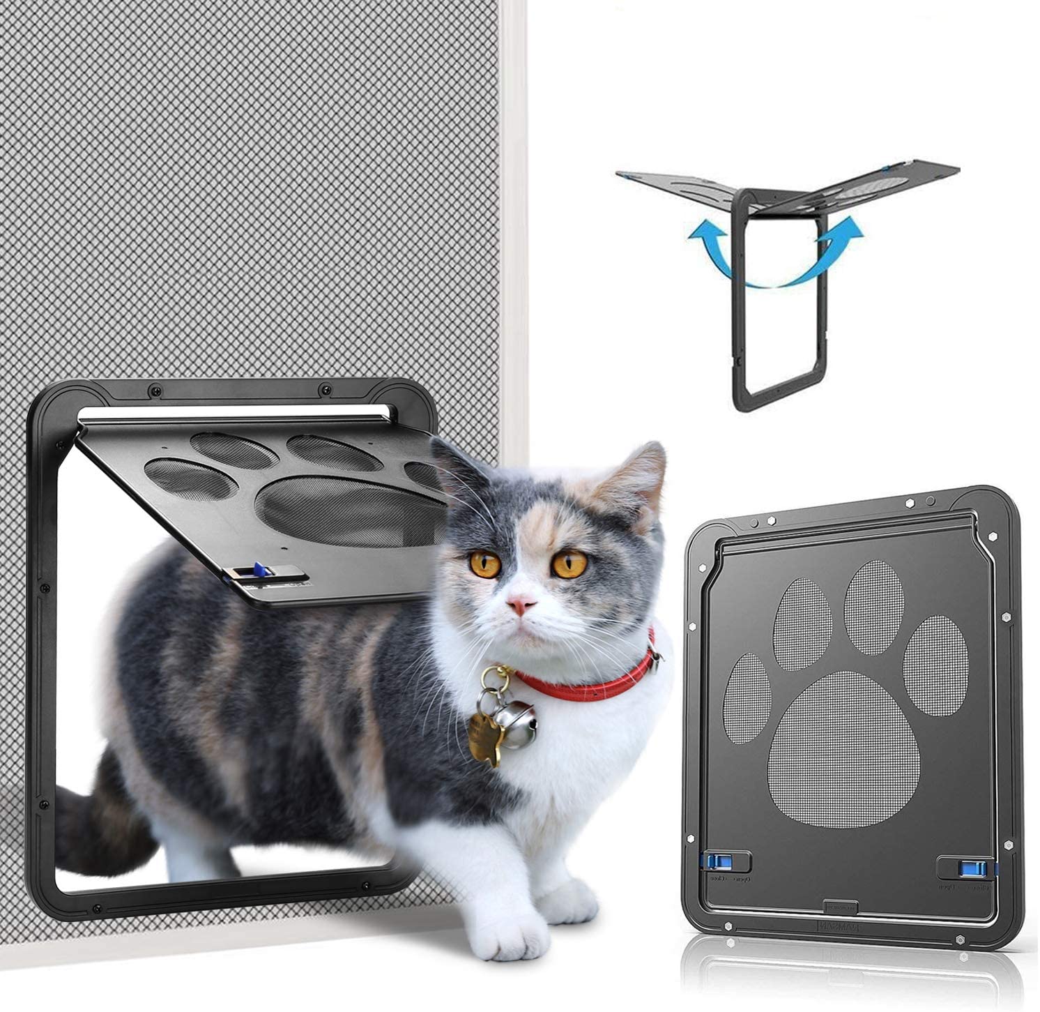  Ownpets Puerta para Perros y Gatos Puerta Mosquitera para Mascotas Gatera de Gatos con Cerradura Automática Puerta Magnética con Malla para Perros Pequeños 