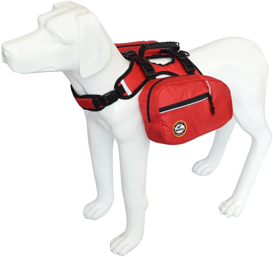  PALMFOX 1 Pcs 2 En 1 Mochila para Perros Impermeable Pet Saddlebag Vest ArnéS Hound Hiking Gear, Reflectante Seguridad Alforja Ajustable con 2 Paquetes ExtraíBles Rojo M 