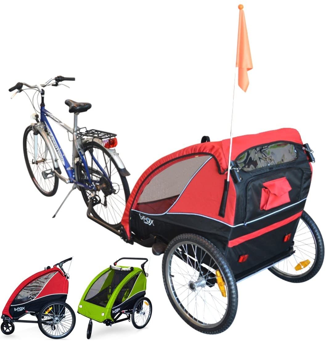  Papilioshop B-Fox Fox - Remolque de bicicleta, para el transporte de 2 niños: Cochecito con ruedas delanteras giratorias, para niños, plegable 