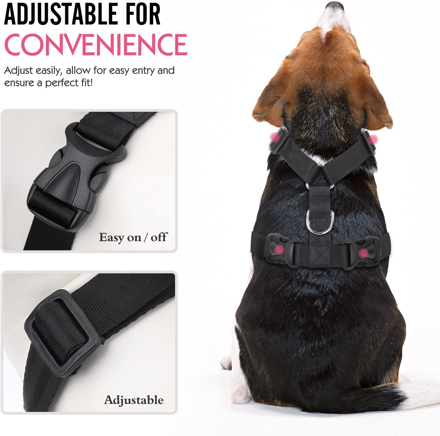  Pawaboo Cinturón de Arnés de Chaleco de Seguridad para Perros, Mascotas Arnés Ajustable para Perros de 33 lb-55 LB, Negro 