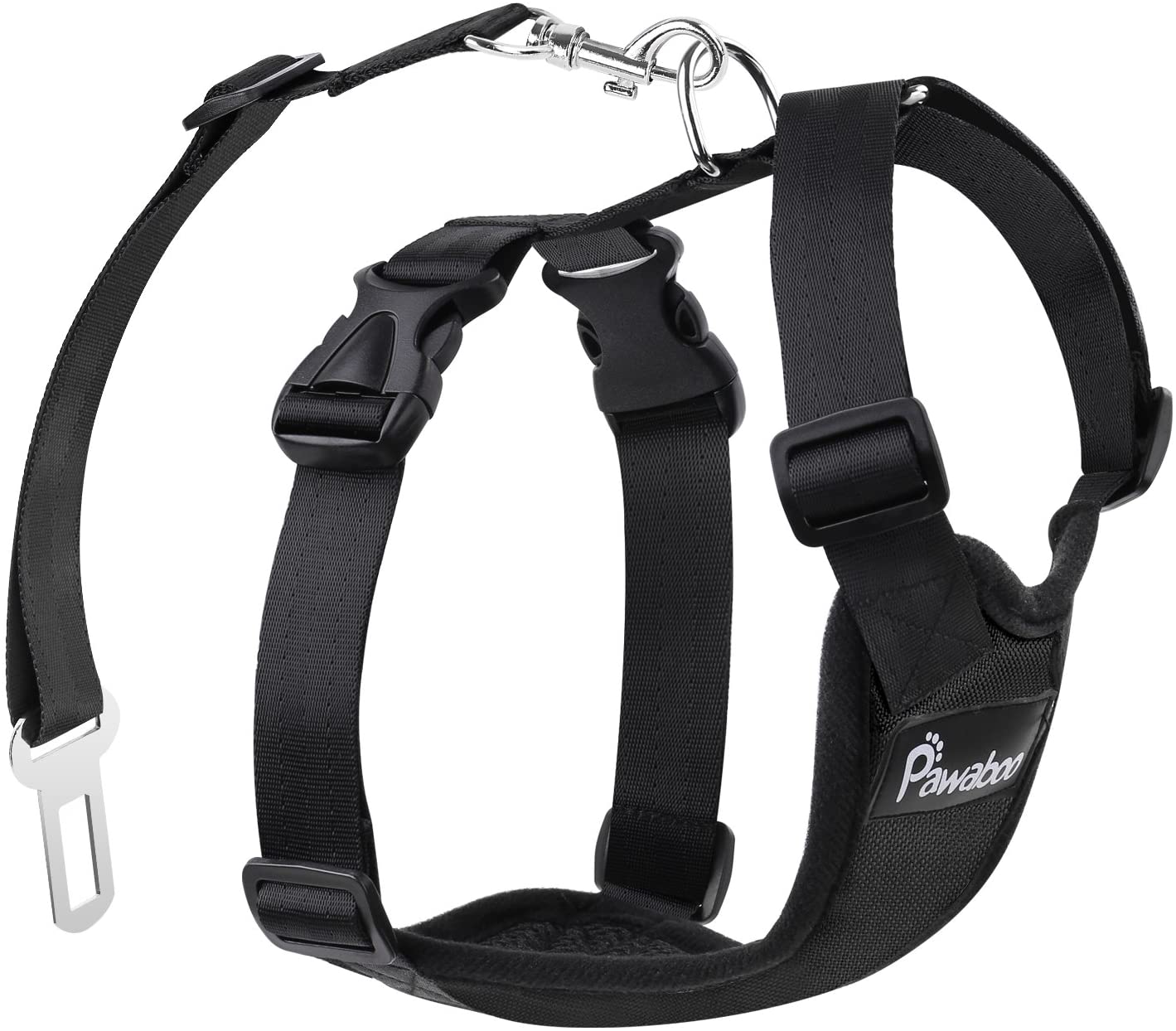  Pawaboo Cinturón de Arnés de Chaleco de Seguridad para Perros, Mascotas Arnés Ajustable para Perros de 33 lb-55 LB, Negro 