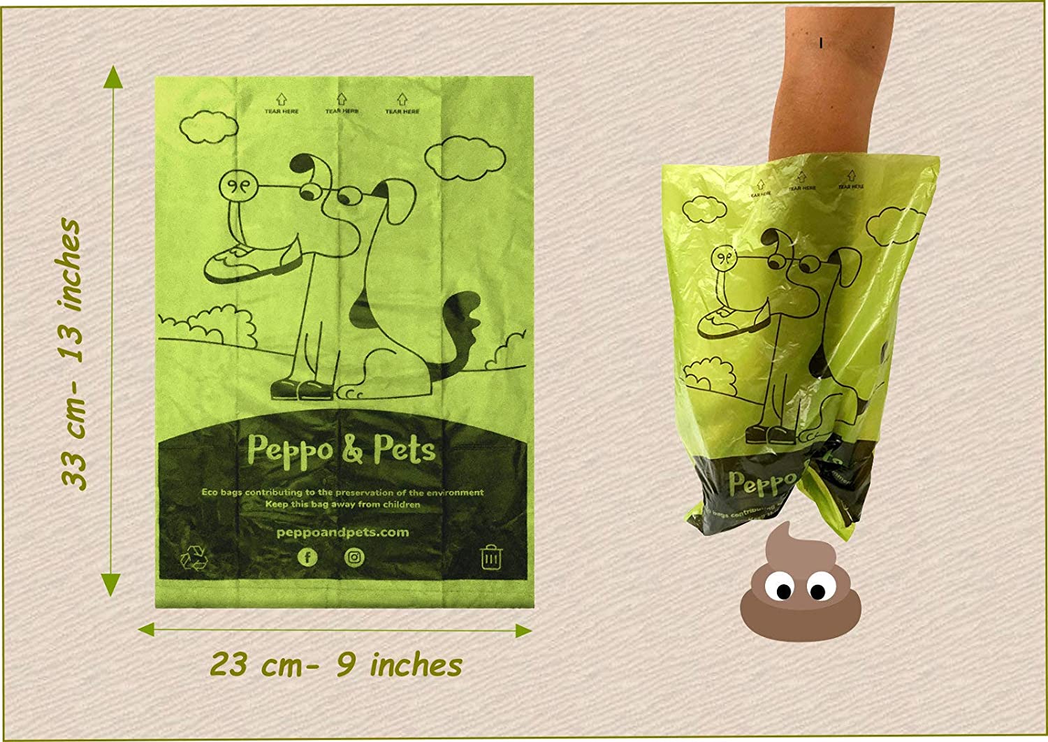 Peppo and Pets- 300 Bolsas biodegradables para excrementos de Perro - 20 Rollos- Muy Resistentes - Olor a Lavanda- Opacas- A Prueba de Fugas 