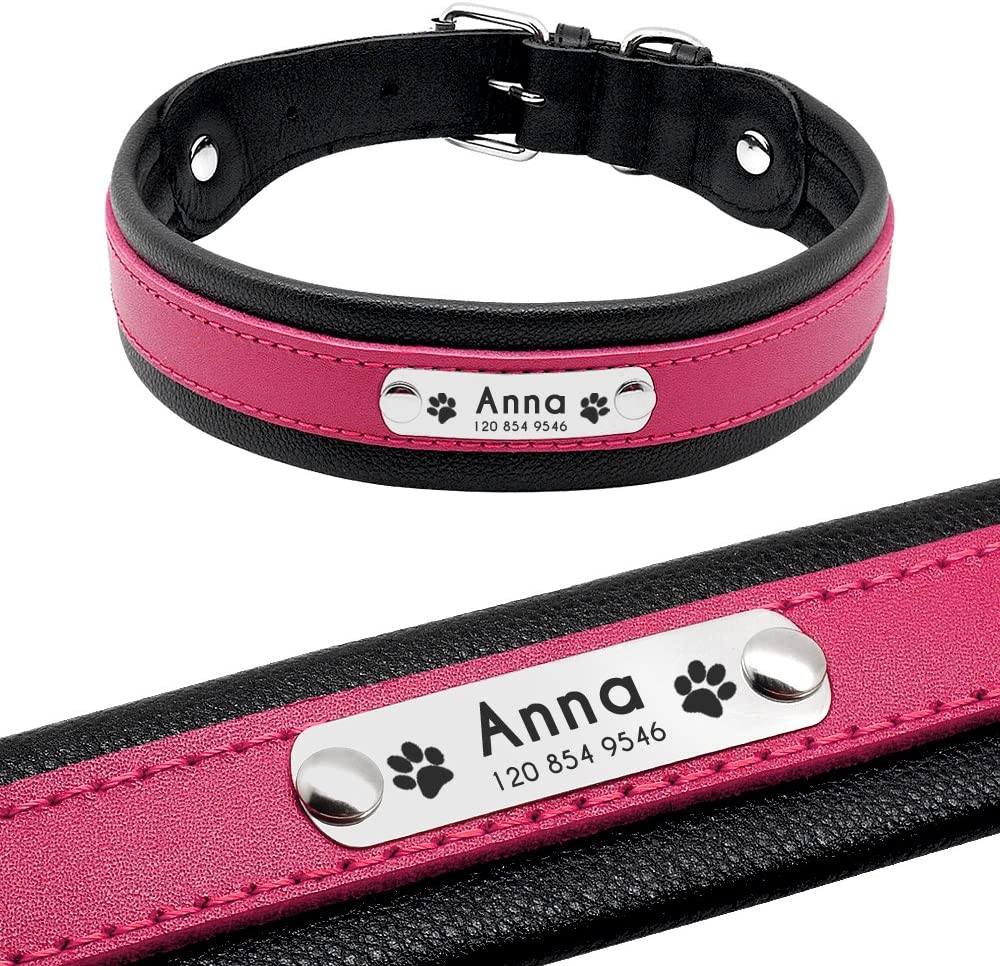  PET ARTIST Collar para Perro con Nombre de Perro Grabado Personalizado de Piel Acolchada para Mascotas, Etiquetas de identificación para Mascotas 