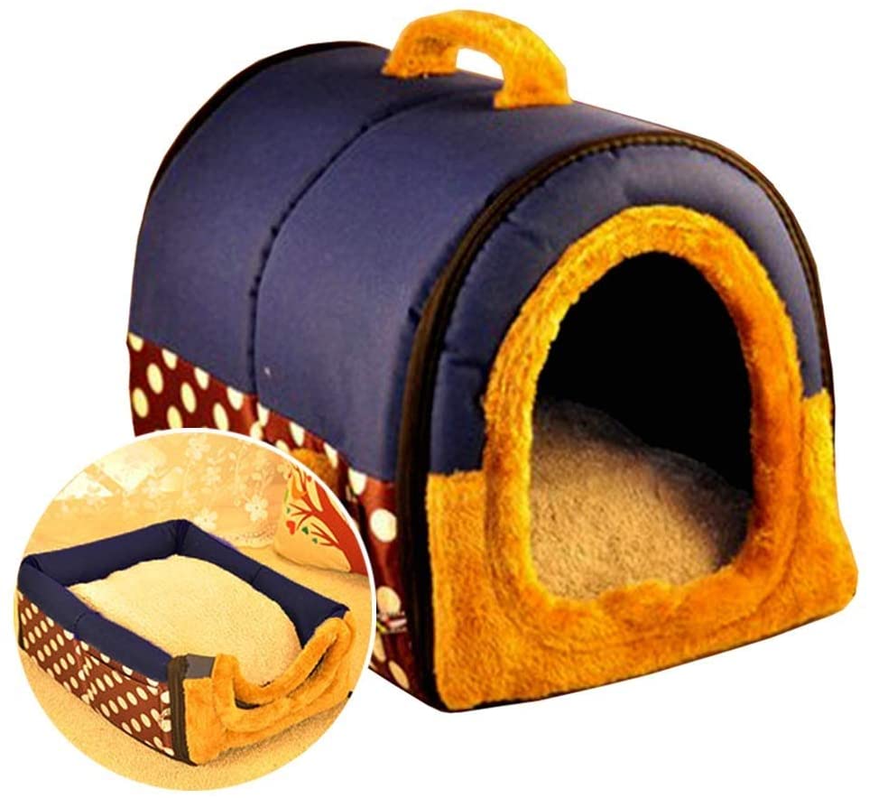  Pet House 2-en-1 Y El Clásico Sofá Portátil Lavable Antideslizante Dog Cat Cave House Camas con Cojín Removible Cálido (Color : Azul, Tamaño : S) 