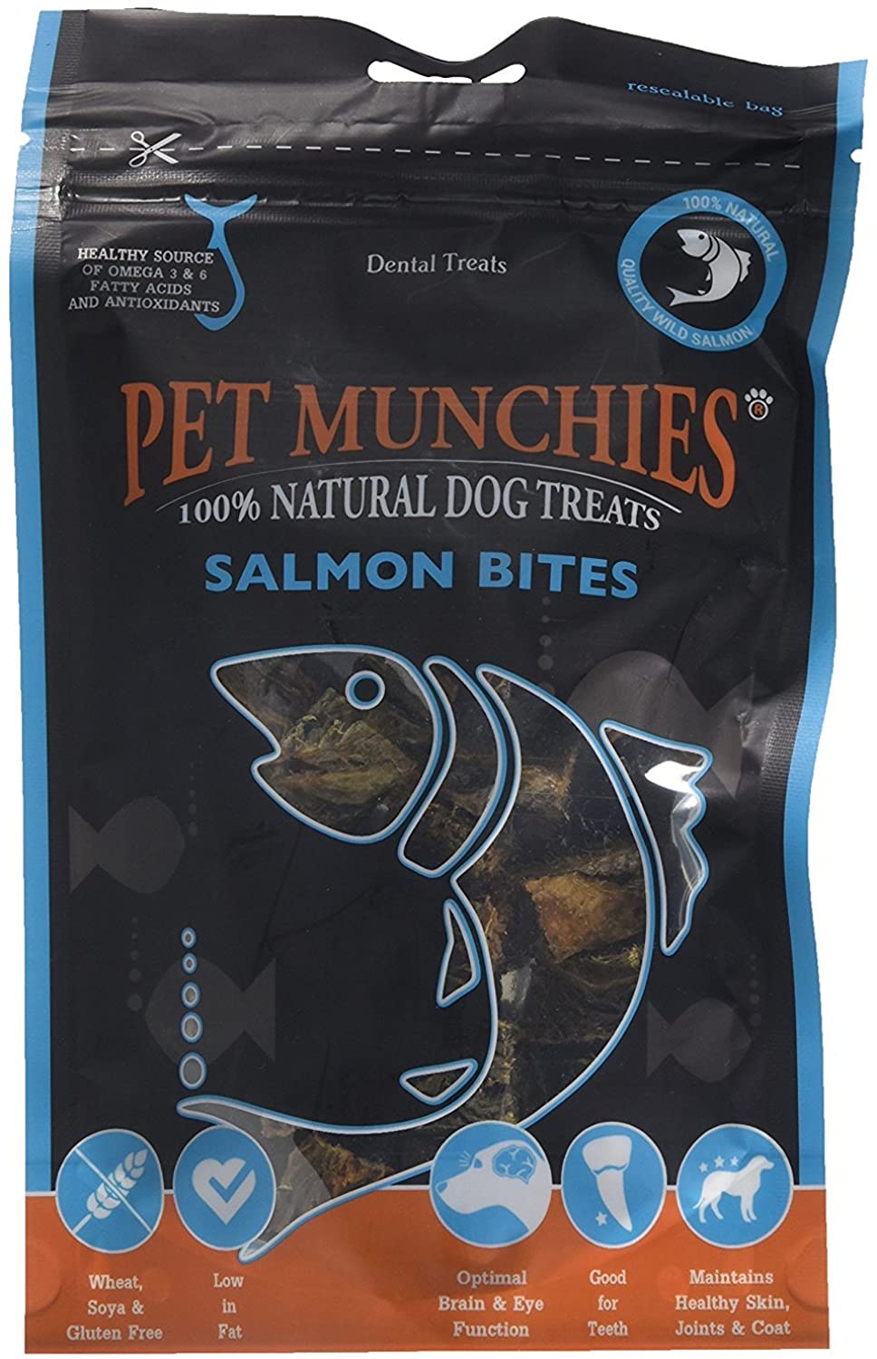  Pet Munchies - Snacks bocaditos de salmón para perros (8 Paquetes) (8 x 90g) (Puede Variar) 