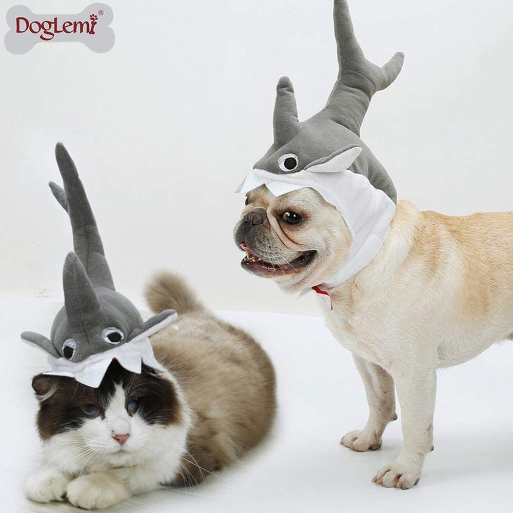  Pet Supplies Tiburón Sombrero Súper Meng Lindo Resultó Sombrero del Tocado De Navidad del Gatito del Perrito 3D Vestir Cap Grey-M 