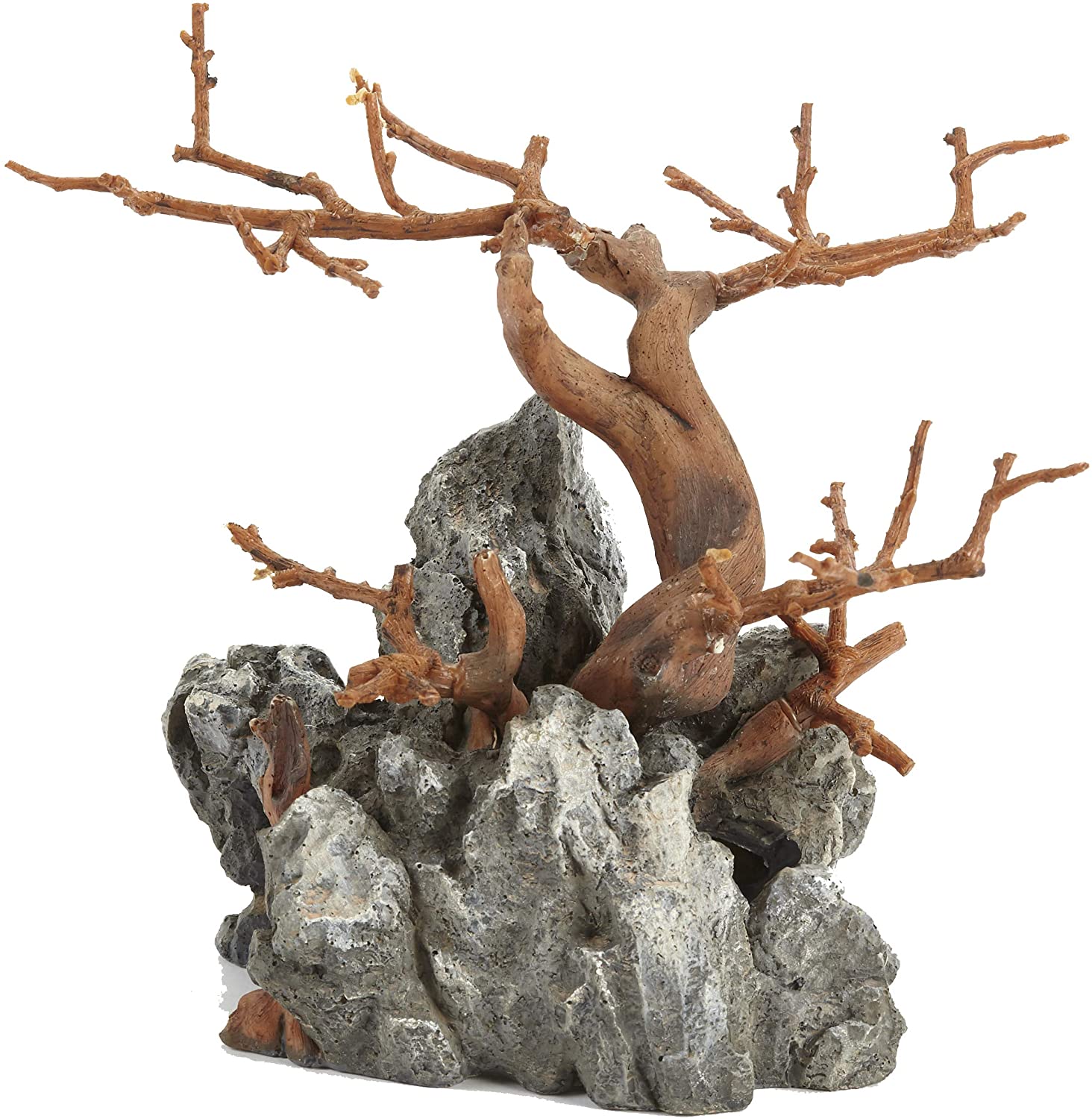  Pet Ting - Figura Decorativa de ciprés con diseño de Roca y Acuario escalando 