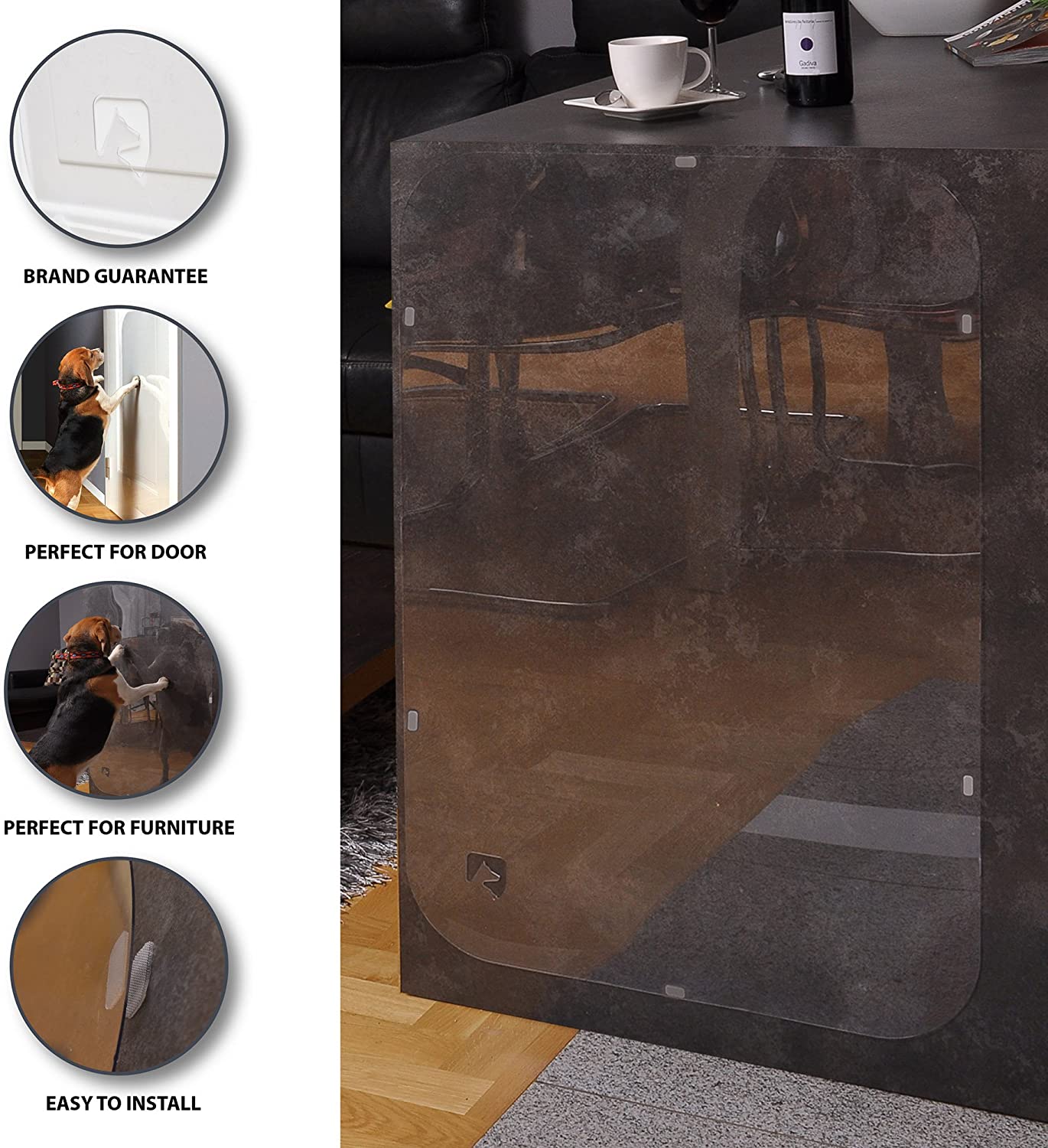  Petfect - Juego de 2 protectores de arañazos de mascotas para puerta, para uso interior y exterior, transparente (90 x 40 cm) 