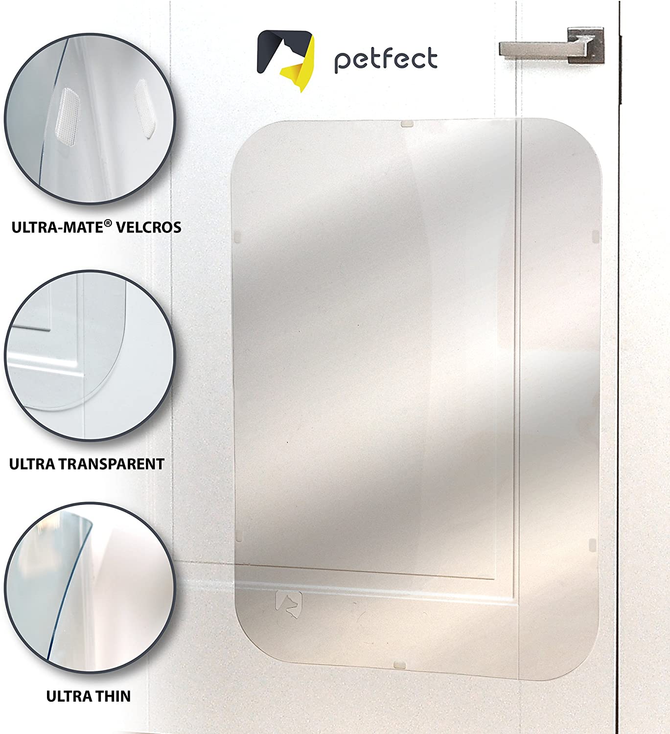  PETFECT Protector contra Arañazos para Puertas Premium 90 x 60 cm; Cubierta de Puertas para Perros para Uso Interior y Exterior - Transparente 