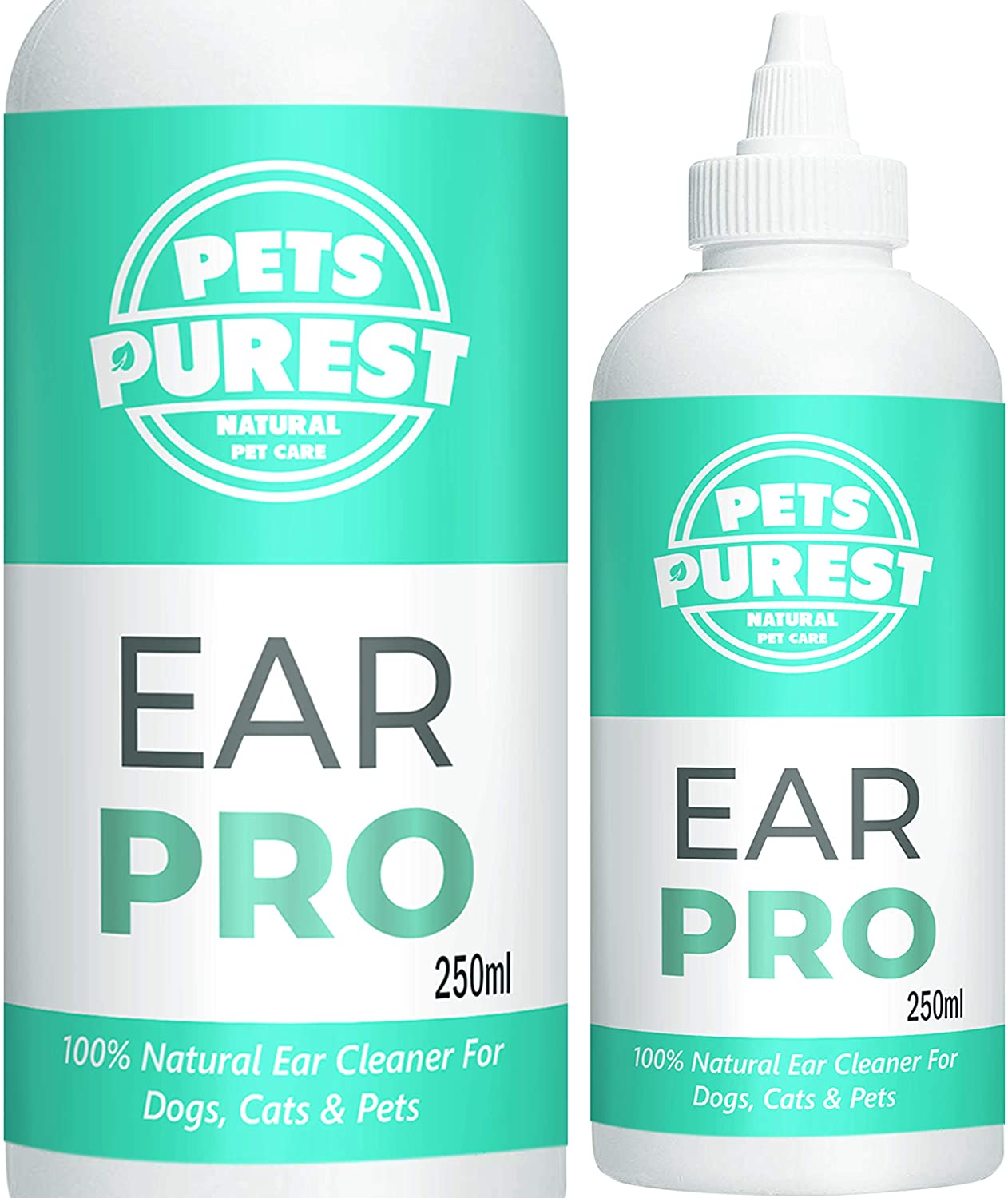  Pets Purest 100% Natural Limpiador de Oidos para Perros (250ml) con fórmula antihongos Repelente de ácaros picazón, Olor a mugre y Oreja desapareció en 2-3 días para Perros, Gatos y Mascotas 